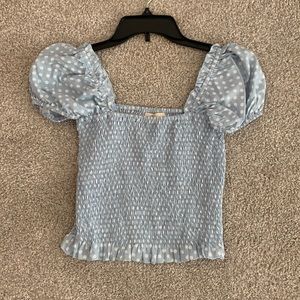 blue polka dot smocked crop top size large
